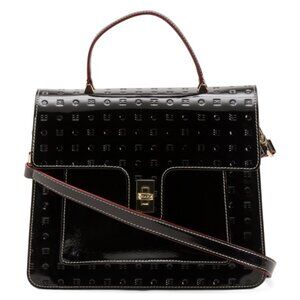 ARCADIA Made In Italy Patent Leather Top Handle Flap Over Satchel